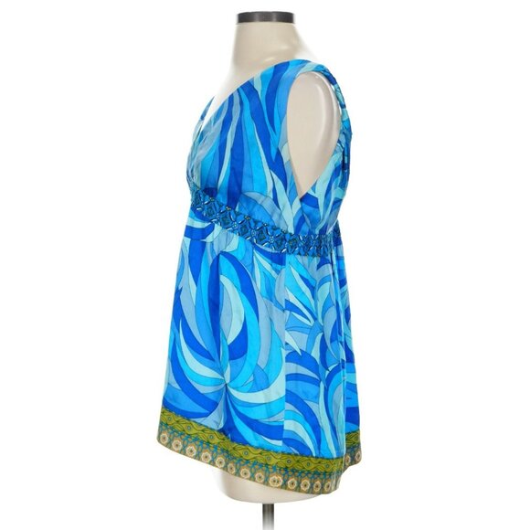 HALE BOB Blue Graphic Print Satin Tank Top Size Small - Picture 2 of 4